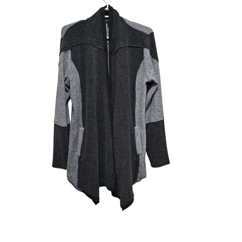 Artesia Gray Colorblock Drape Cardigan Sweater Large